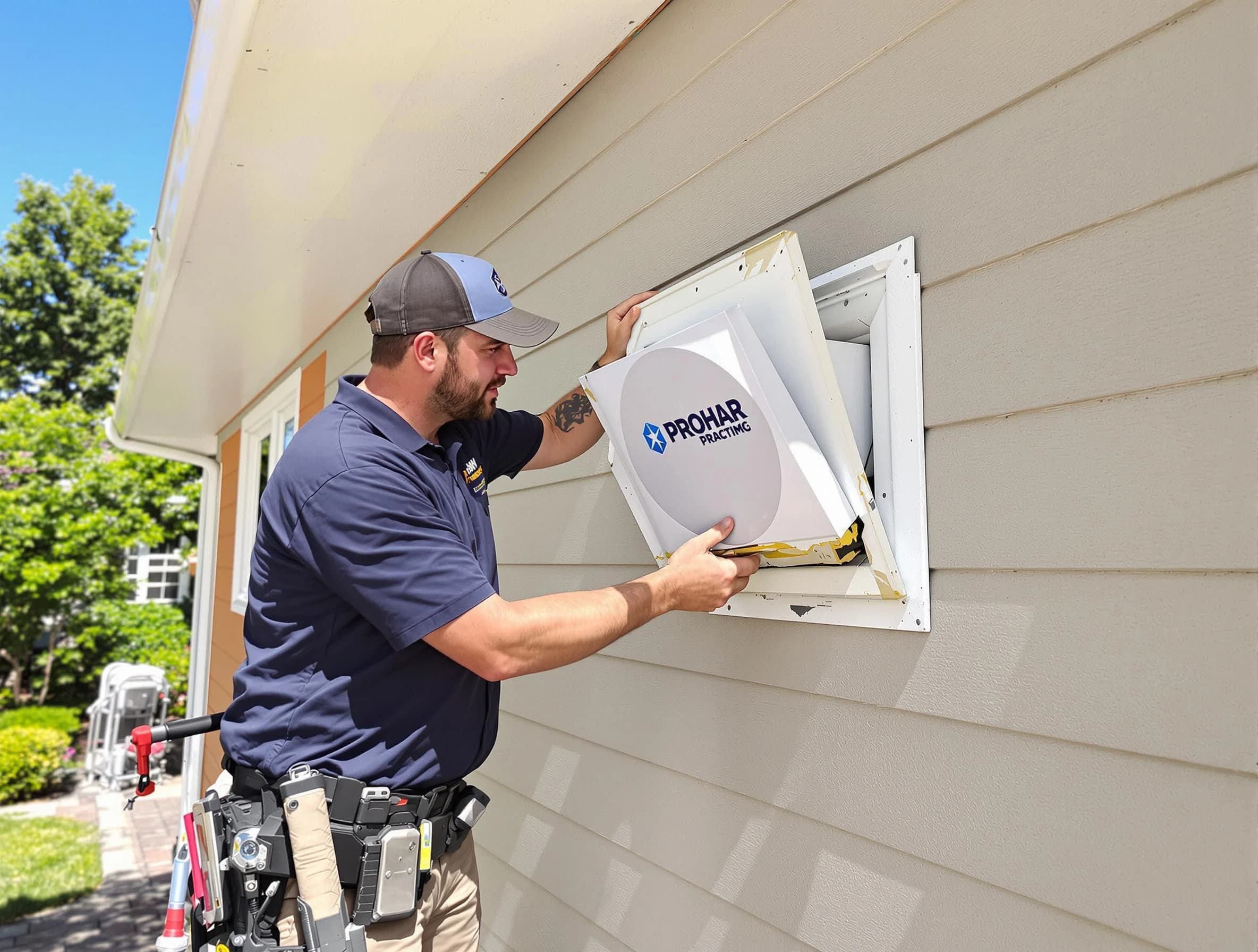 Margaret Dryer Vent Cleaning technician installing a new protective dryer vent cover on a home in Margaret