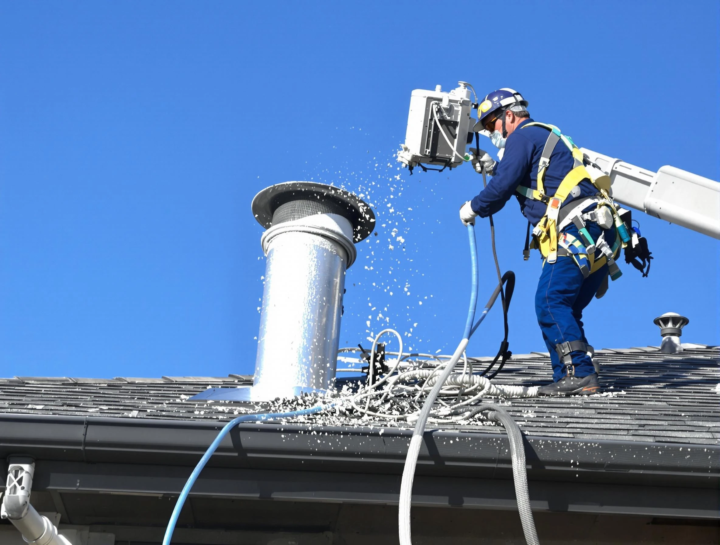 Margaret Dryer Vent Cleaning certified technician safely cleaning a roof-mounted dryer vent in Margaret